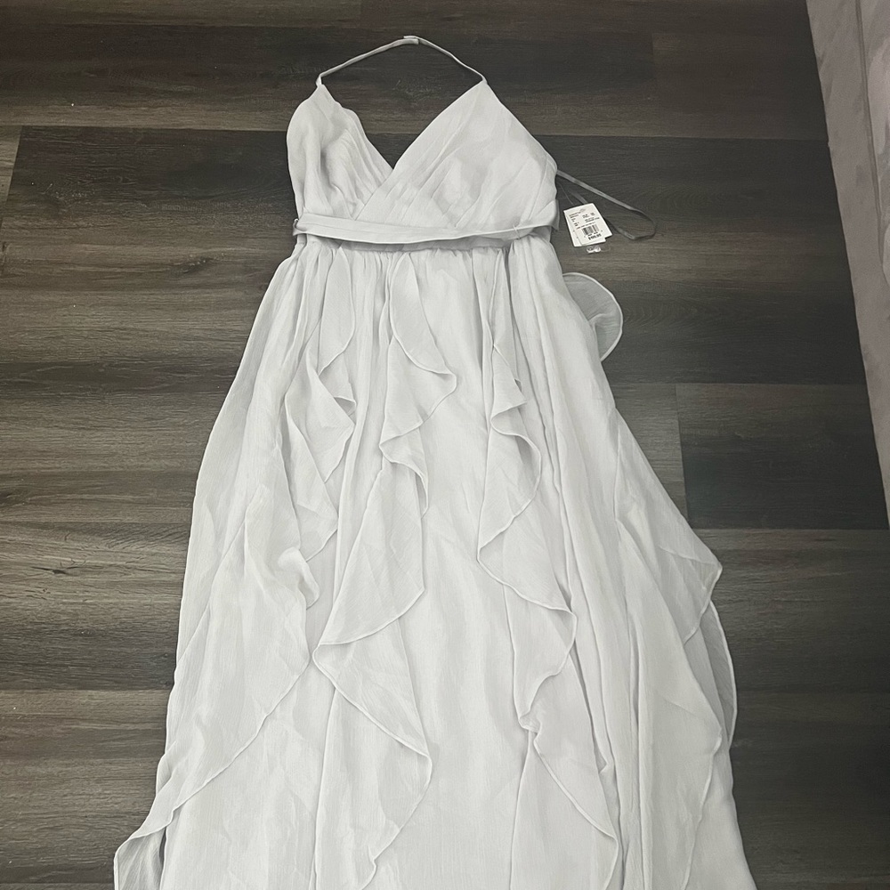 Vera Wang bridesmaids dress long chiffon halter color Sterling